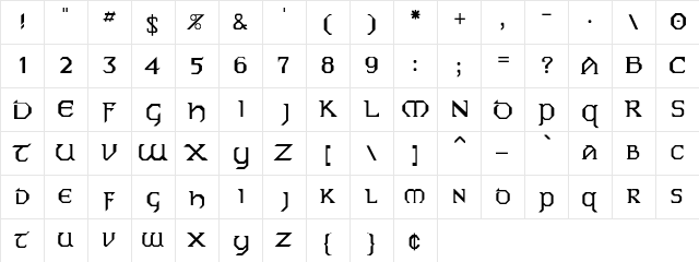 Conneaut Regular  glyph index