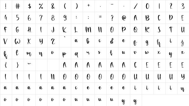 Letterhand Regular  glyph index