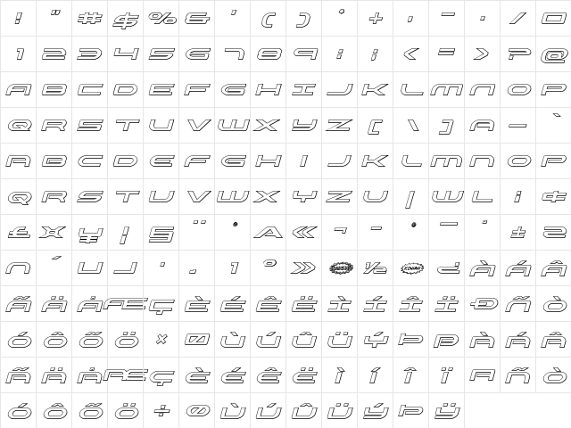 Antietam Outline Italic Outline Italic  glyph index