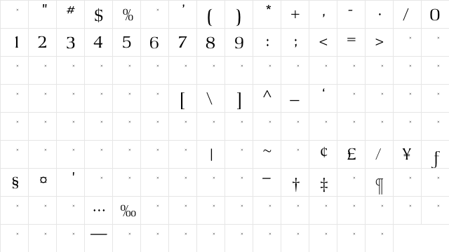 ArgusLightTab Regular  glyph index