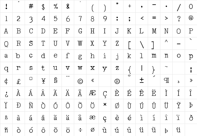 Leorio Regular  glyph index