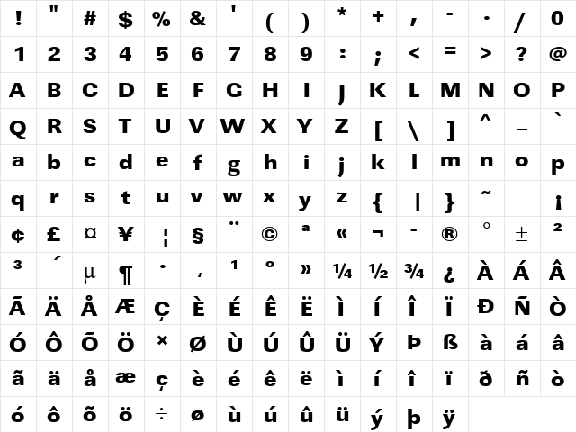 URWLinearTUltBolWid Regular  glyph index