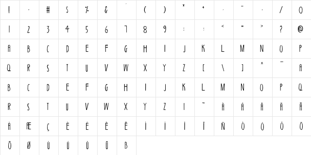 Barden Regular  glyph index