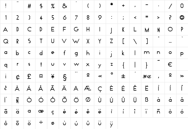 Nazareth Regular  glyph index