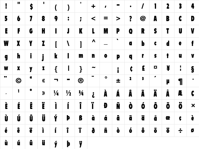 Flyer LT Std Extra Black Condensed  glyph index