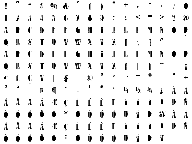 Kinkajou Stew NF Regular  glyph index