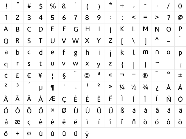 CorisandeRegular Regular  glyph index
