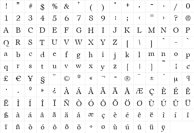 JakeBecker-Light Regular  glyph index