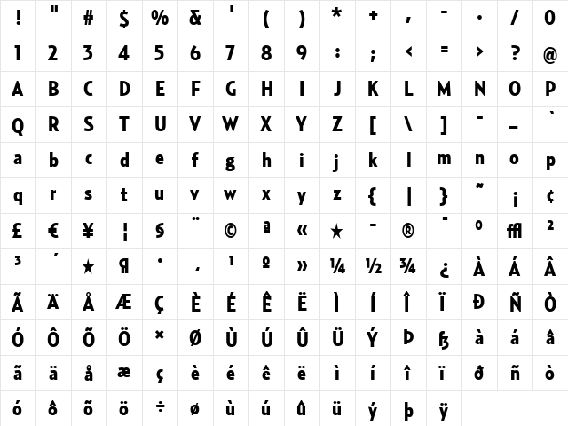 RelayCond-Black Regular  glyph index