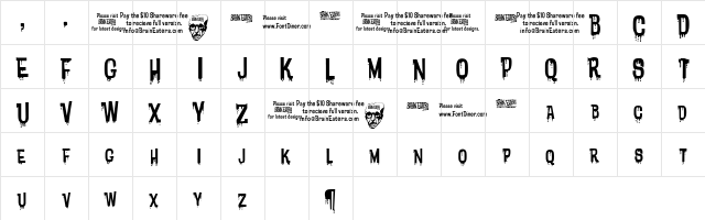 Bloodytronic SW  glyph index