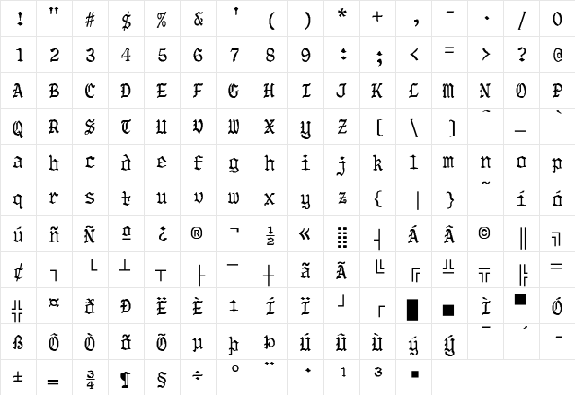 Floristan-Bold Regular  glyph index