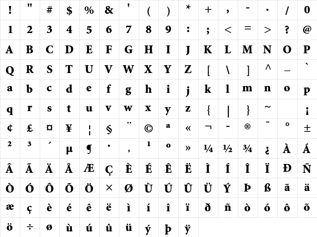 Minion Std Black  glyph index