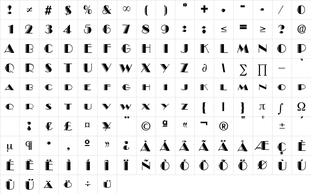 BroadwayDeko DB Medium  glyph index
