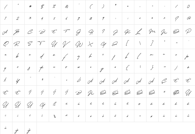 Thunder Stone Script Regular  glyph index