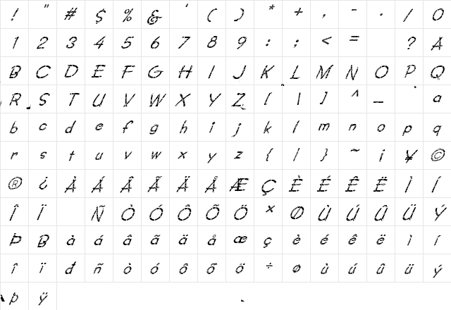 FZ JAZZY 34 CRACKED ITALIC Normal  glyph index