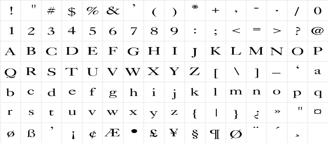 Caslon-Light Ex Regular  glyph index