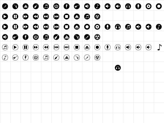 font bottons music pro Regular  glyph index