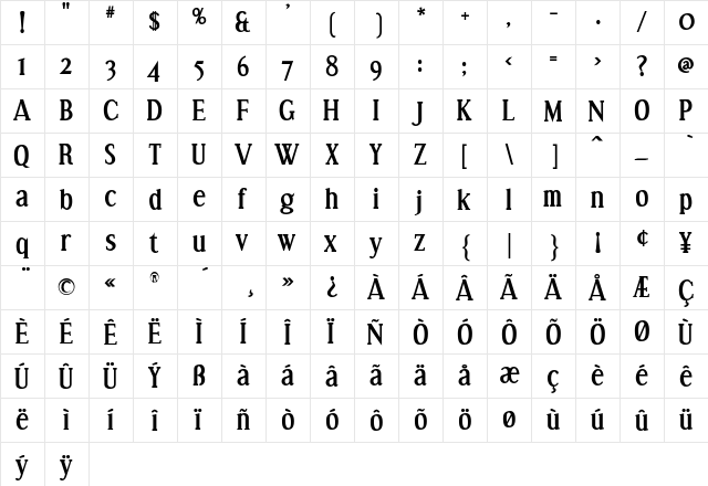 Effloresce Bold  glyph index