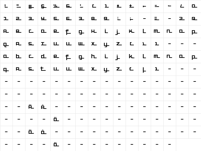 SuperHighway Regular  glyph index