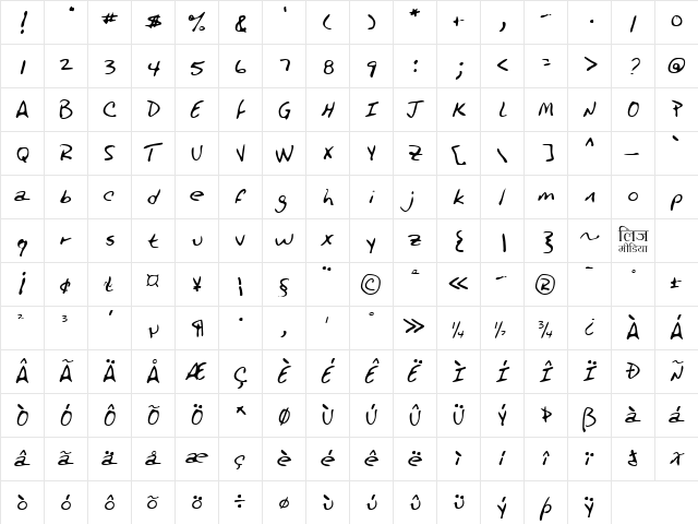 LEHN230 Regular  glyph index