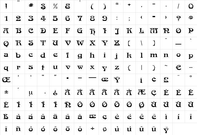 HorizonWide Regular  glyph index
