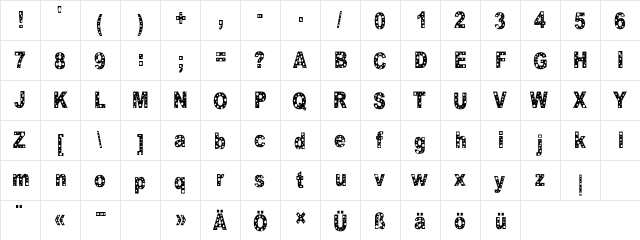 HOLE Regular  glyph index