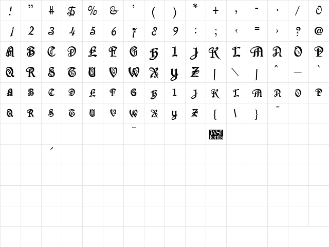 SherwoodCaps Bold  glyph index
