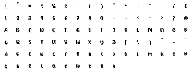 Cripsy Regular  glyph index