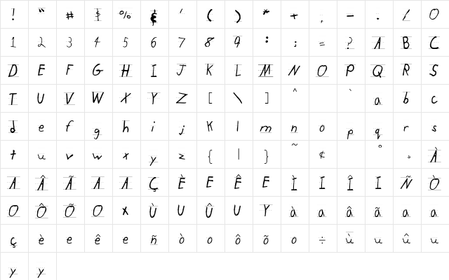 KidTYPERuled Regular  glyph index