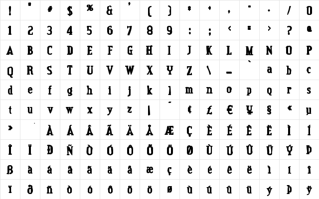 Credit Valley Ink Regular  glyph index