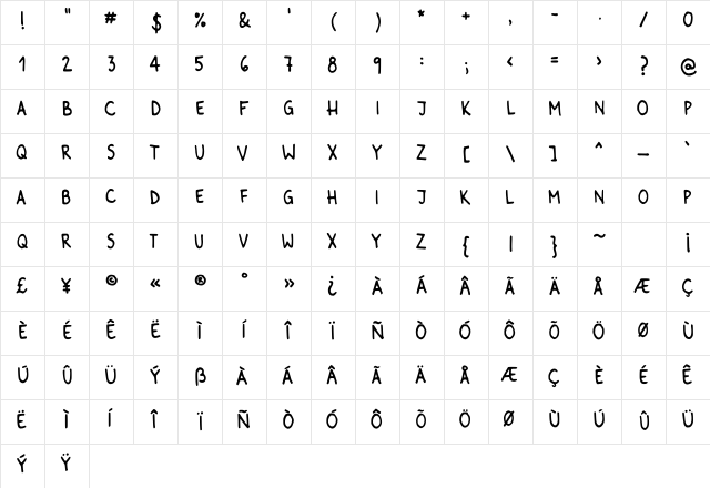 Stop Yelling Regular  glyph index