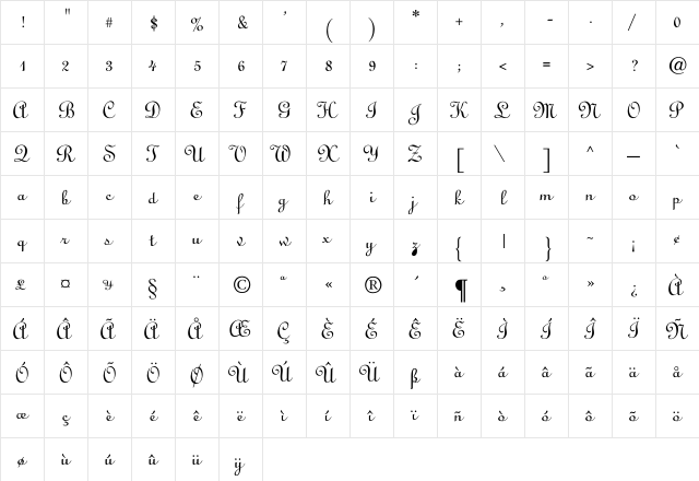 Linoscript-Normal Regular  glyph index