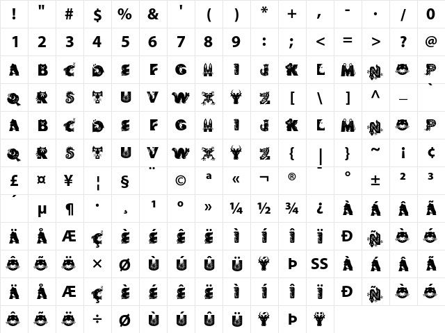 Critter Regular  glyph index