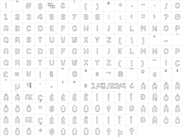 Mars Outline Regular  glyph index