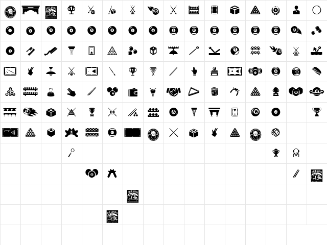 Billiard Regular  glyph index