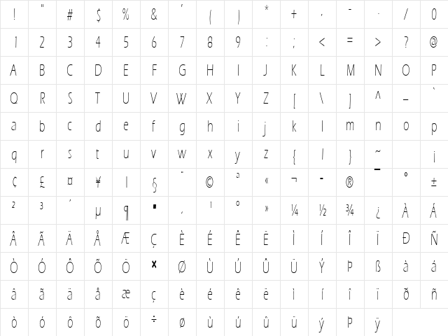 Eric Lite Normal  glyph index