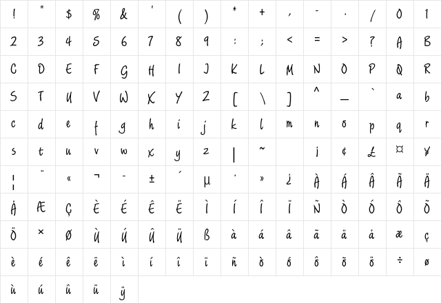 Limehouse Script Std Regular  glyph index