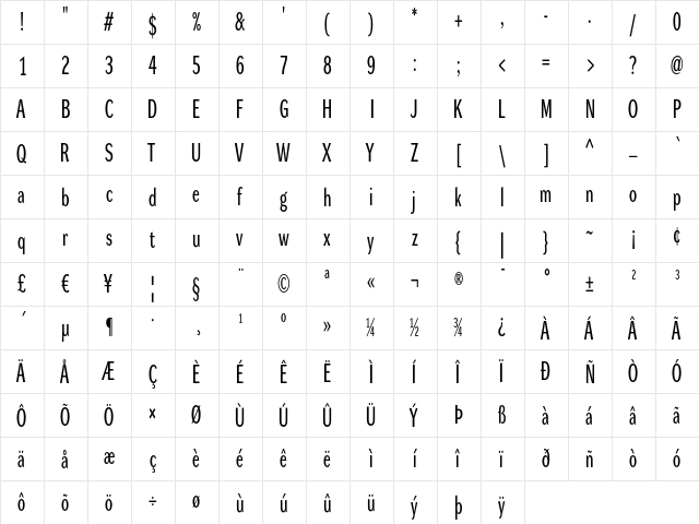 DynaGrotesk RXC Regular  glyph index