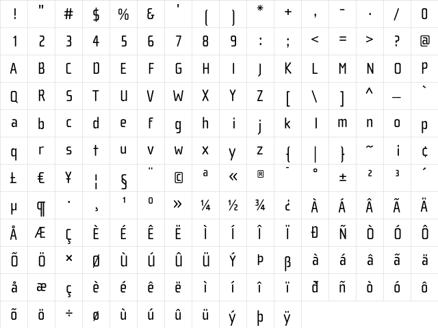 ChollaSans Roman  glyph index
