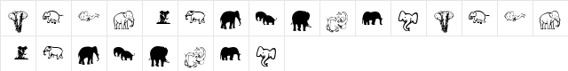 KR Rachel's Elephants Regular  glyph index