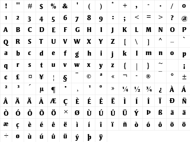 Strayhorn MT OsF Extra Bold Regular  glyph index