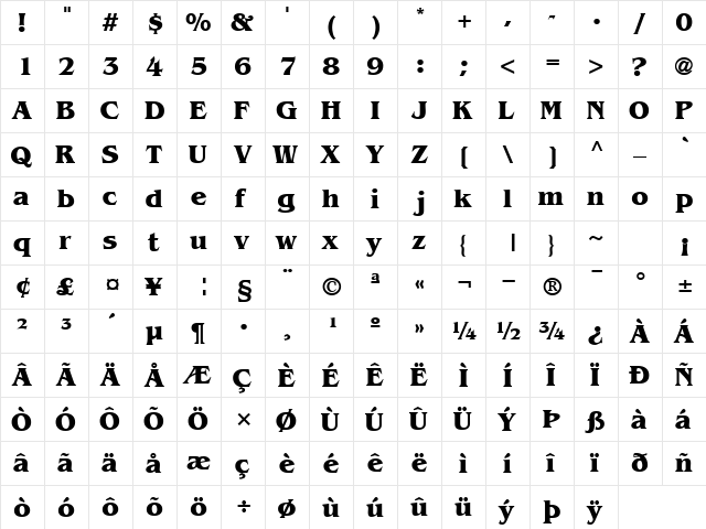 ExpressDecoSSK Bold  glyph index