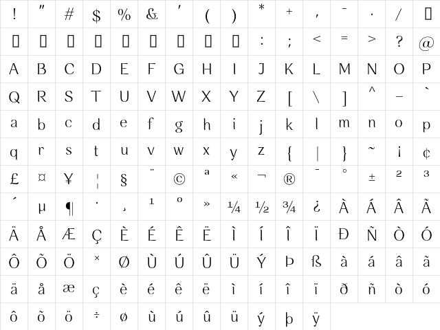 Rossanova Personal Use Light  glyph index