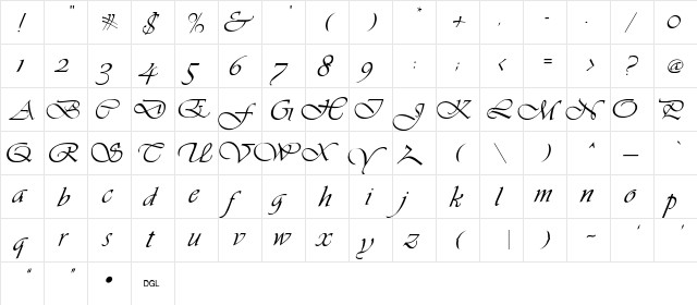 LDS Script Italic  glyph index