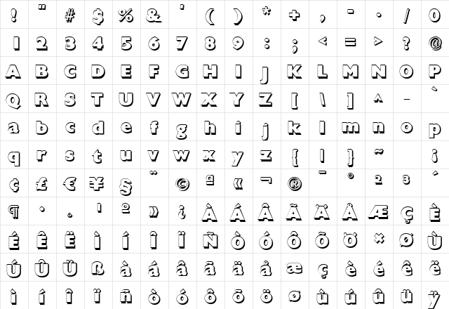 DivadBeckerShadow Bold  glyph index