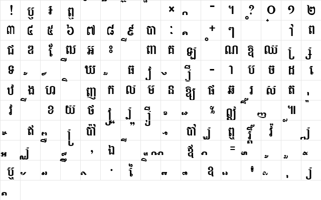 Taprom New Normal  glyph index