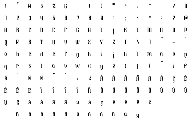 Navel Regular  glyph index