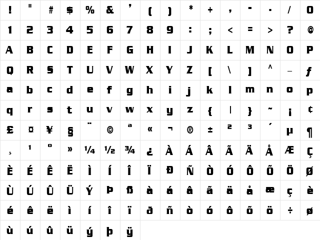 FZ ROMAN 11 COND Normal  glyph index