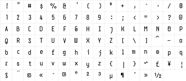 DPSDbeyond Regular  glyph index