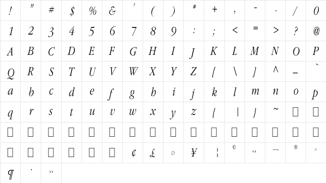 BD Garmonde Regular  glyph index